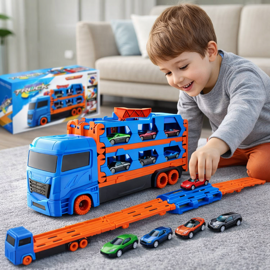 Kids Toy Car Carrier Truck Set with Mini Cars & Extendable Track