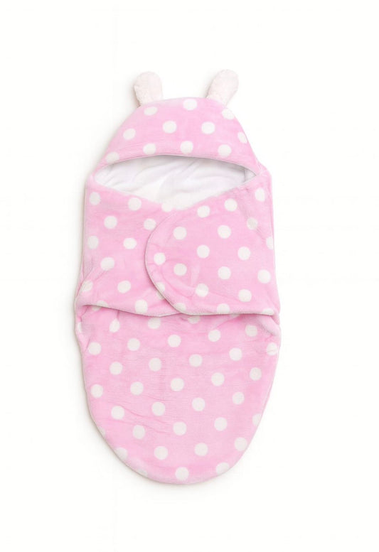 Soft Plush Hooded Baby Swaddle Wrap – Pink Polka Dot
