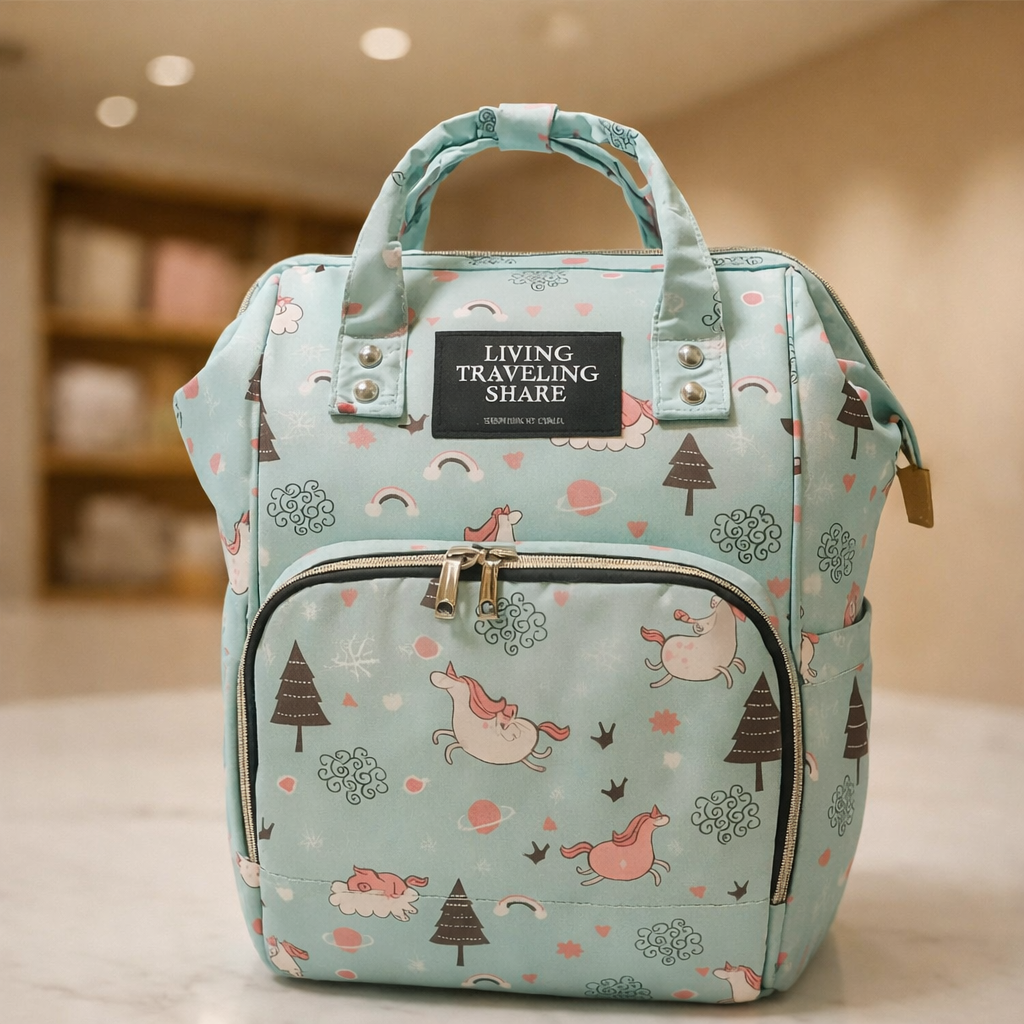 Printed Diaper Backpack Large Capacity, Stylish & Comfortable Baby Bag
