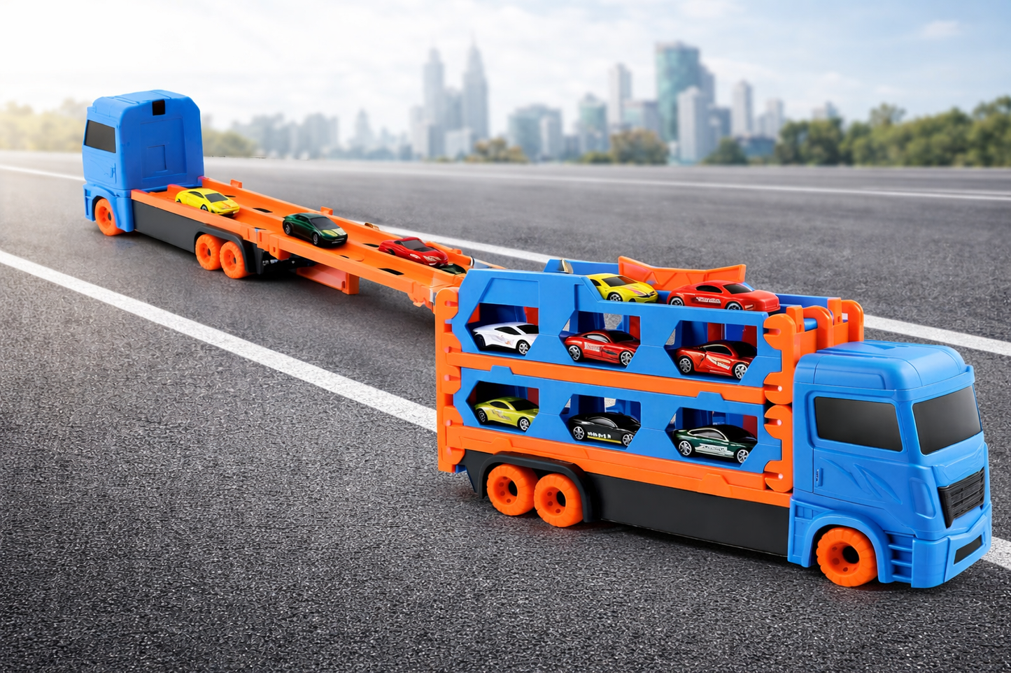 Kids Toy Car Carrier Truck Set with Mini Cars & Extendable Track