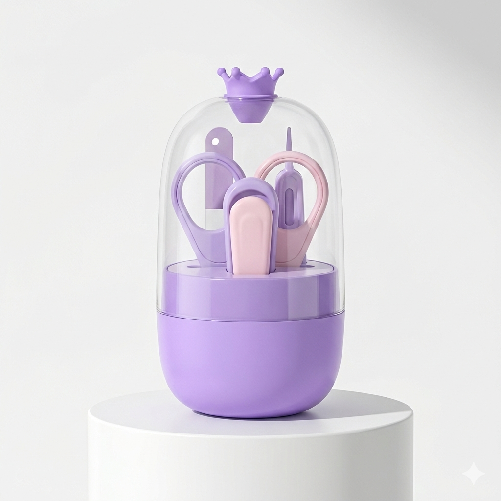 4-in-1 Baby Safety Manicure Set with Cute Crown Case – Portable Grooming Kit for Newborns & Toddlers