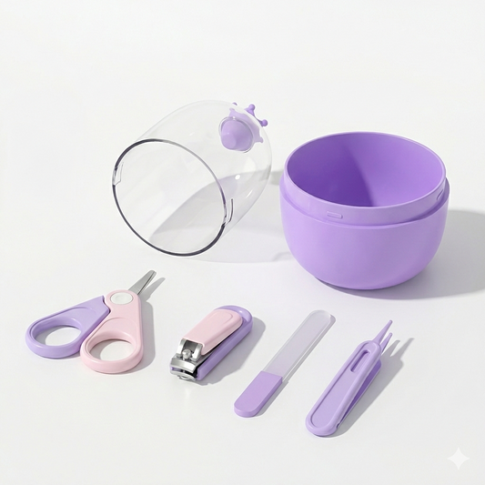 4-in-1 Baby Safety Manicure Set with Cute Crown Case – Portable Grooming Kit for Newborns & Toddlers