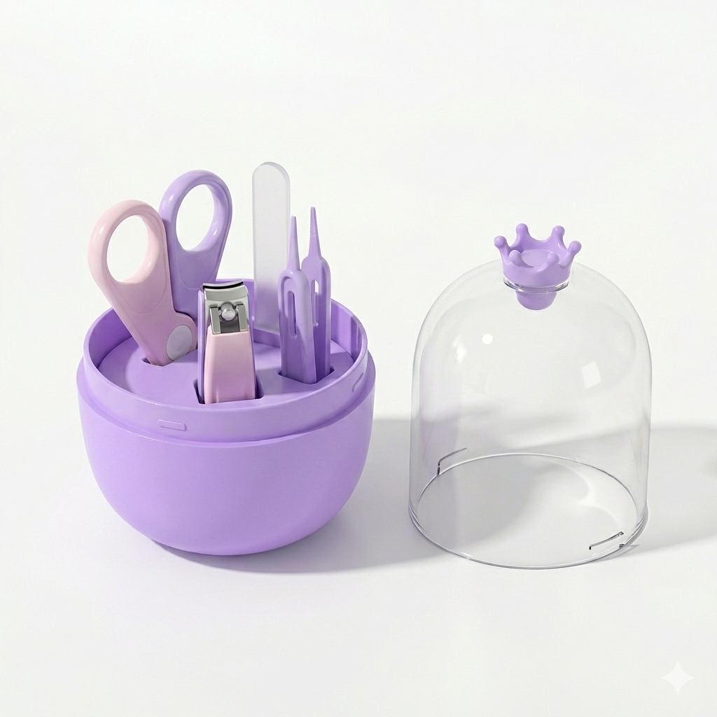 4-in-1 Baby Safety Manicure Set with Cute Crown Case – Portable Grooming Kit for Newborns & Toddlers