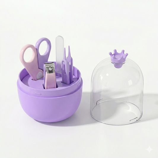 4-in-1 Baby Safety Manicure Set with Cute Crown Case – Portable Grooming Kit for Newborns & Toddlers