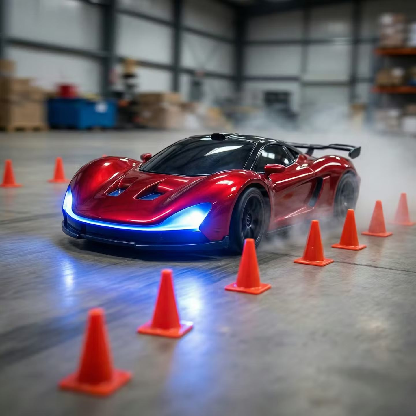 High-Speed RC Drift Car with LED Underglow & Racing Cones