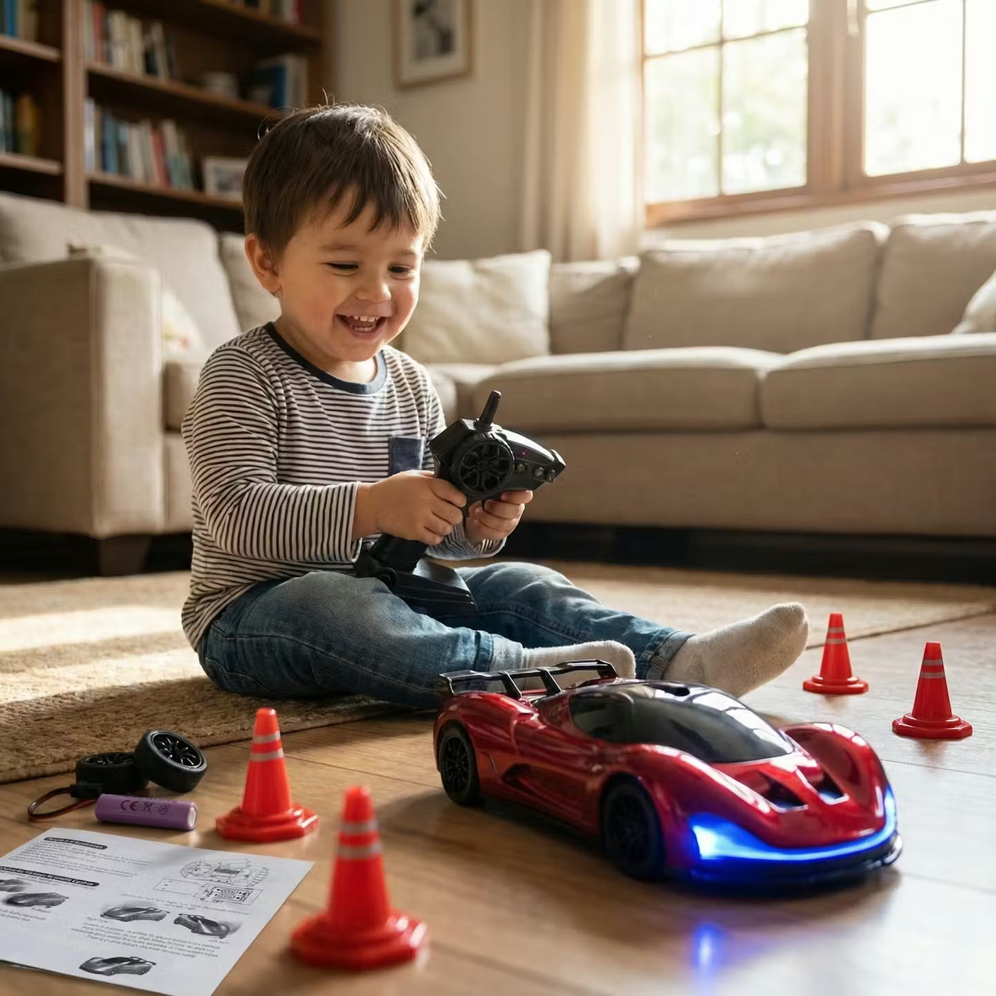 High-Speed RC Drift Car with LED Underglow & Racing Cones