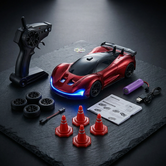 High-Speed RC Drift Car with LED Underglow & Racing Cones
