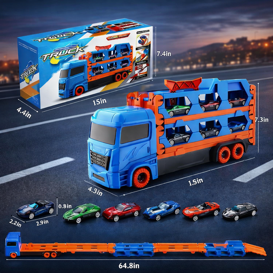 Kids Toy Car Carrier Truck Set with Mini Cars & Extendable Track