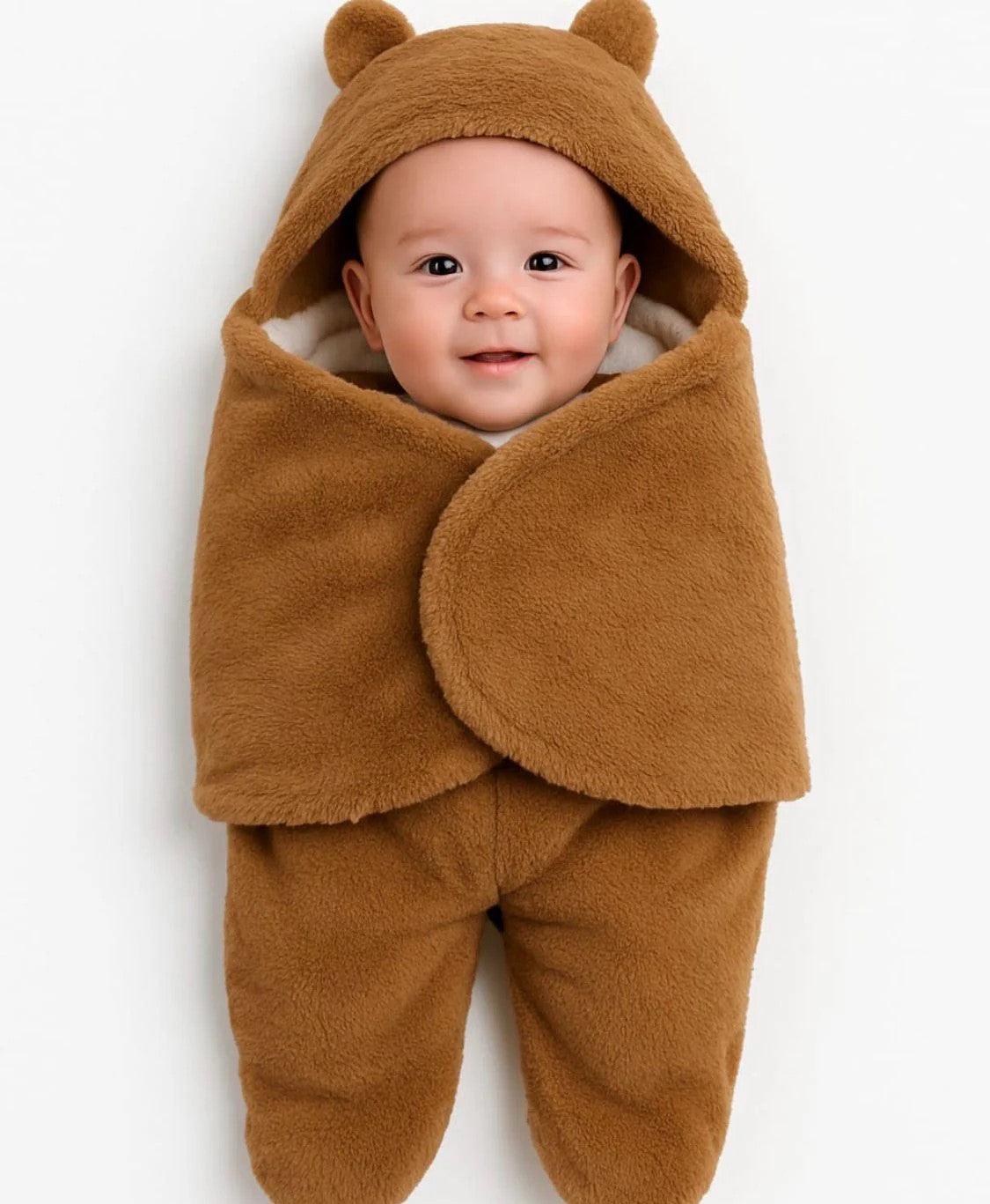 Ultra-Soft Sherpa Baby Bear Swaddle – Plush Hooded Sleeping Bag with Split-Leg Design