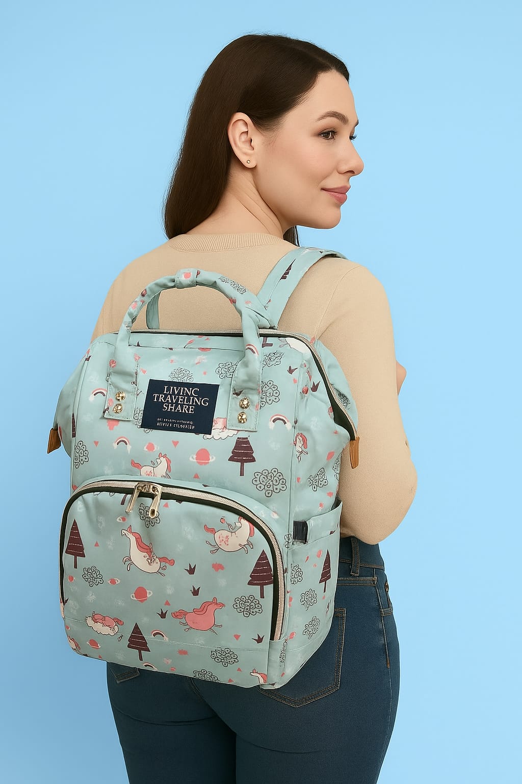 Printed Diaper Backpack Large Capacity, Stylish & Comfortable Baby Bag