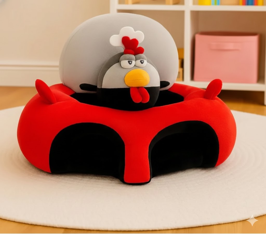 Baby Chicken Sofa Seat – Red & Black Plush